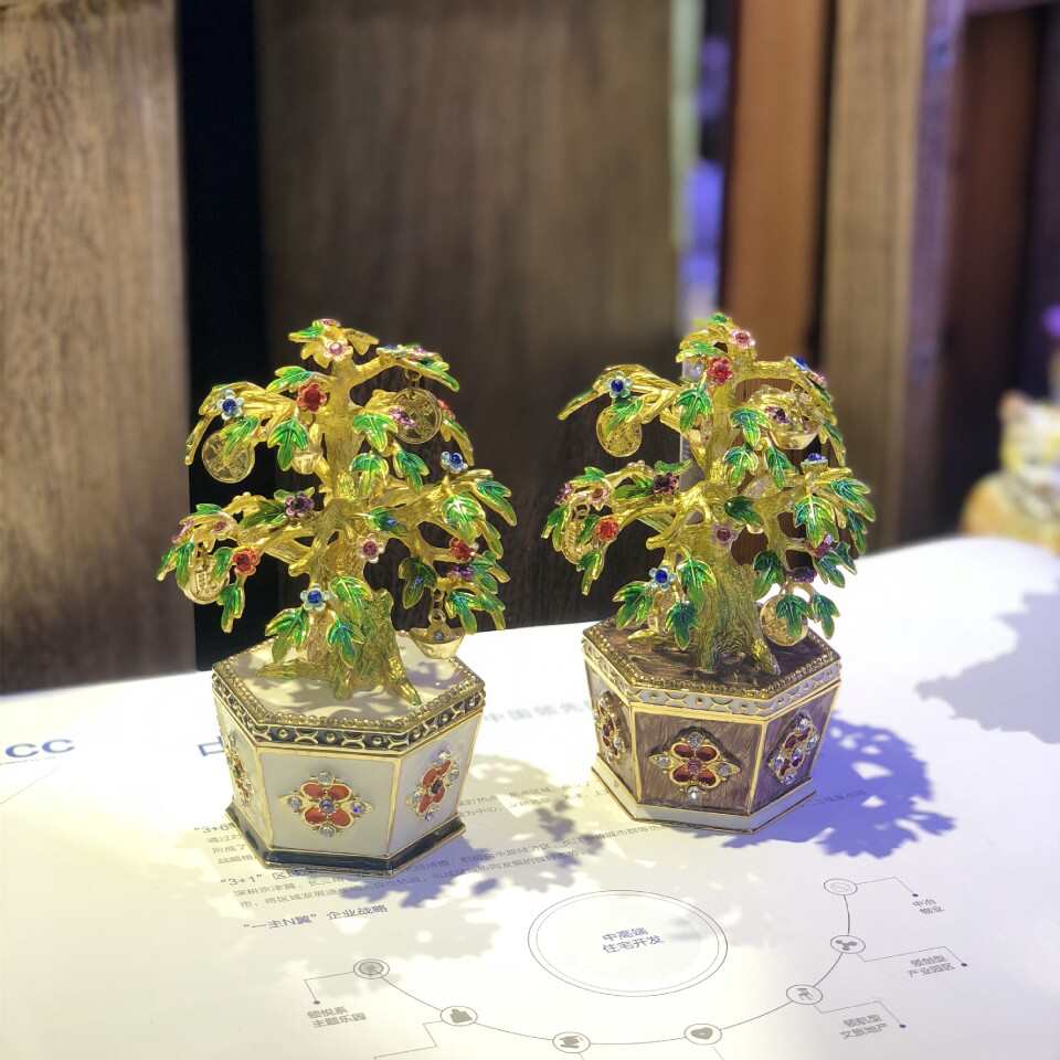 合金珐琅彩手工摇钱树摆件纯手工树风生水起如意装饰商务礼品