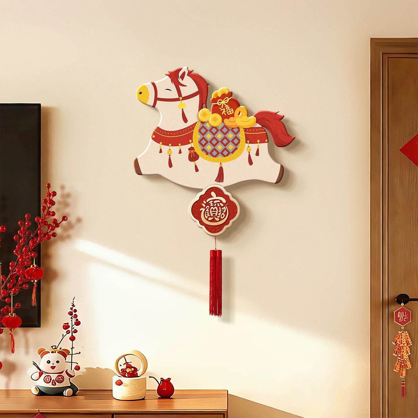 马上有钱客厅装饰画福字新年电视背景墙挂画餐饭厅挂件玄关画壁画