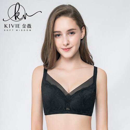 kviie金薇魔丽内衣女薄款大胸显小文胸舒适无钢圈聚拢收副乳胸罩