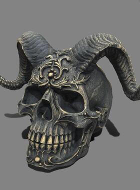 跨境新品羊角骷髅头黑暗哥特式风格朋克风撒旦雕塑工艺品摆件