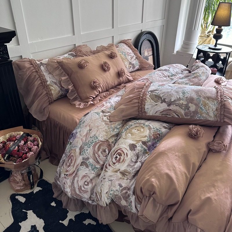 卡布奇诺 | 新式风情立体刺绣花朵感全棉贡缎四件套床品亲肤,床上用品,床垫/床褥/床护垫/榻榻米床垫,淘宝优惠券,粉丝福利购,淘宝优惠卷