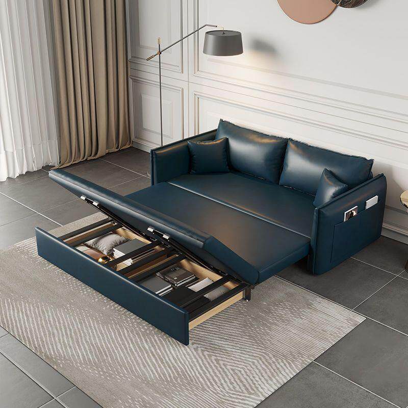 油蜡皮沙发床皮质折叠两用网红多功能客厅双人小户型北欧轻奢抽拉