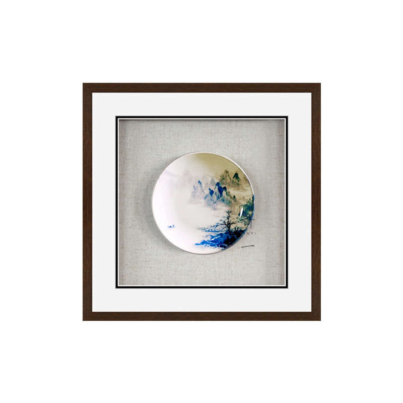 现代新中式古典山水盘子立体装饰画盘子创意背景墙挂画酒店样板房图片