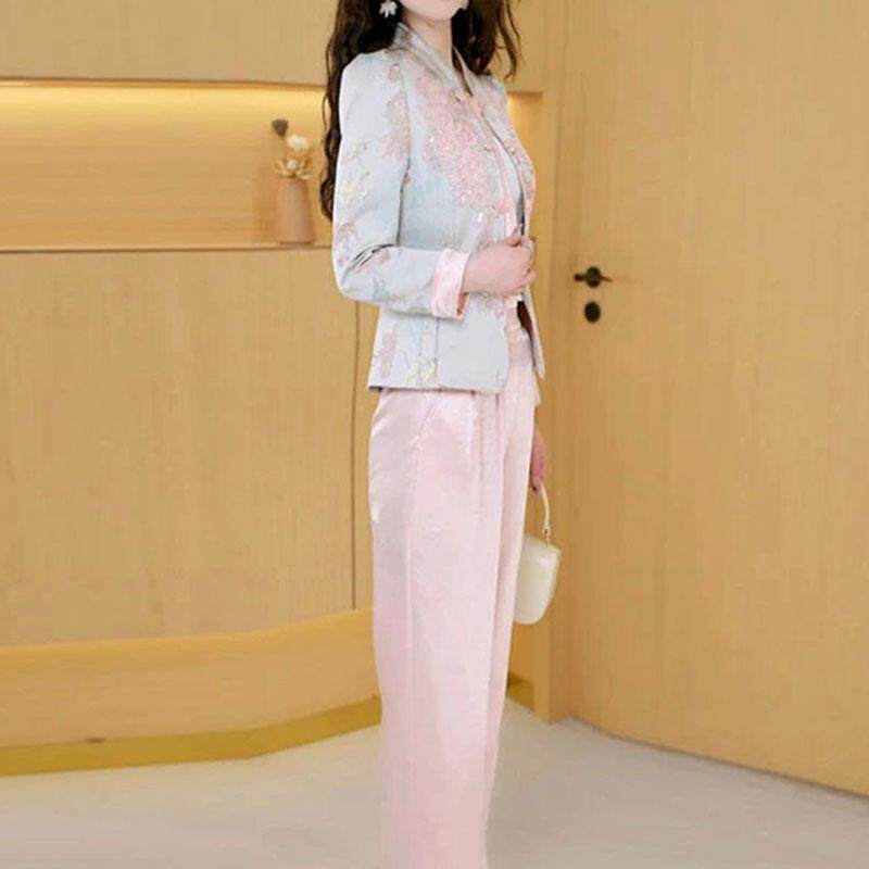 极速新中式国风时尚套装女2026年秋季新款妈妈装端庄大气阔腿裤两