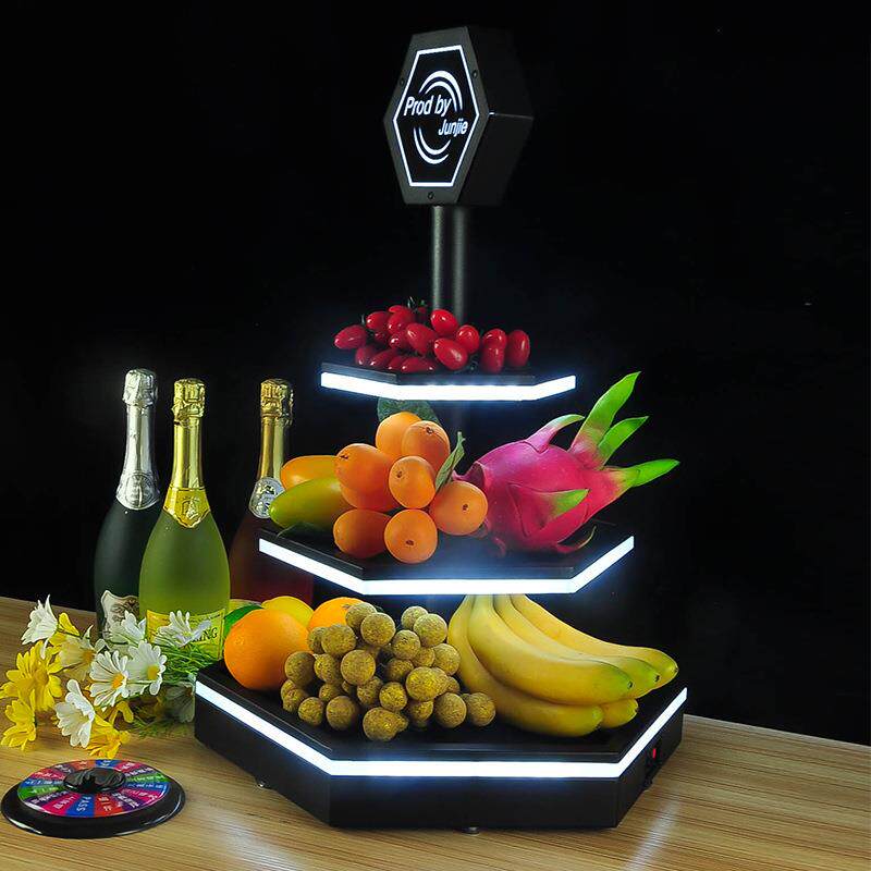 骏捷 铁艺烤黑3层KTV酒吧用品发光水果盘零食小吃点心托盘架创意