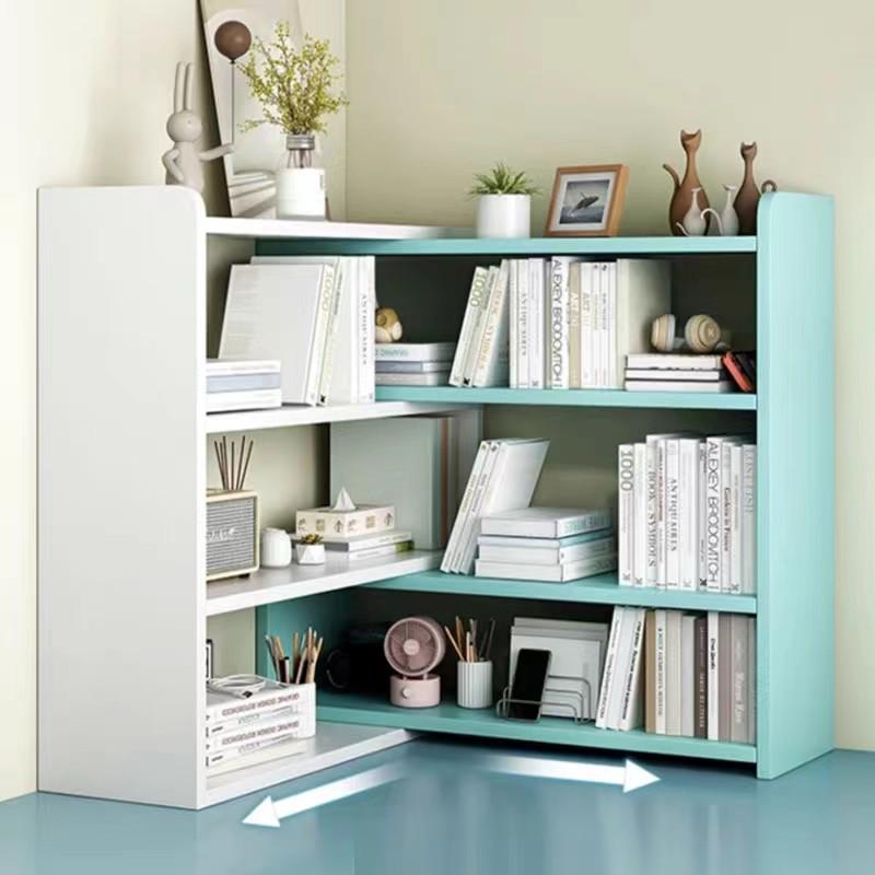 6R台面书架可伸缩简易工位办公室桌上拐角二层置物架飘窗转角小书