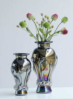 复古饰品落地设计师厚重简约玻璃花瓶高端软装装大气电镀大号摆件