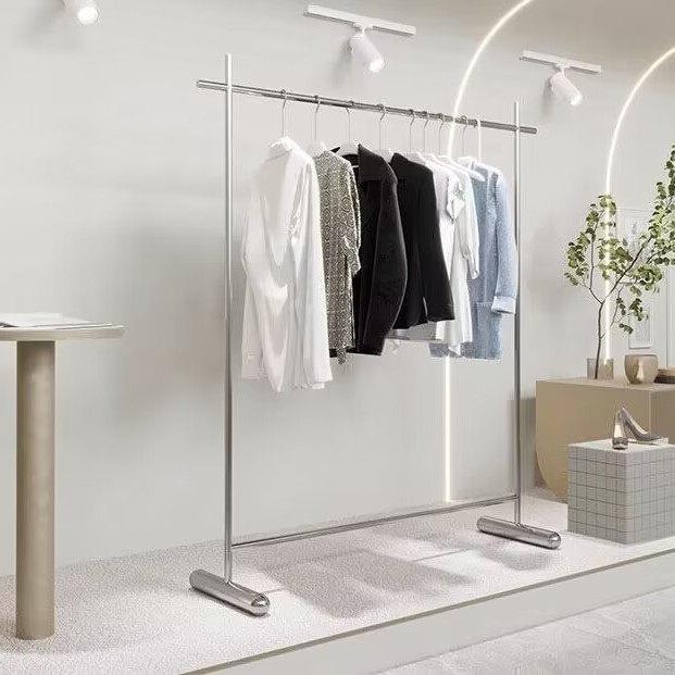 服装店展示架落地式不锈钢银色简约陈列架女装中岛货架童装挂衣架