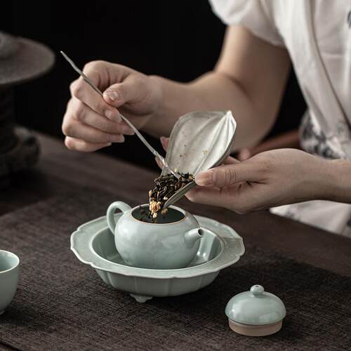 天青如湖汝窑一壶二杯茶具收纳套装户外便携式带壶承简易喝茶装备