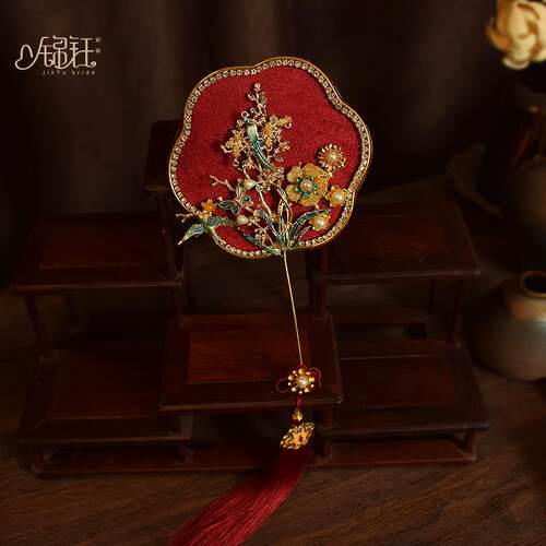 原创古风秀禾扇迷你扇子汉服扇拍照婚礼新中式新娘团扇出嫁扇