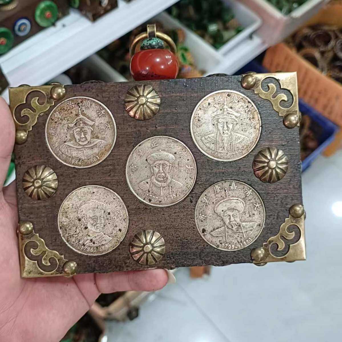 工艺品摆件红木仿古大清五帝帝古玩钱多多款款批发天然收藏镶嵌仿