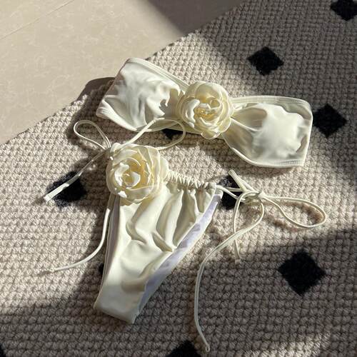 Rose strapless drawstring strap split swimsuit