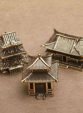 黄铜客栈造景小摆件假山奇石水陆鱼缸庭院盆景书房古建筑古楼模型