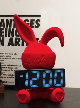 高级感生日礼物女植绒红色兔子坐姿摆件创意现代轻奢客厅入户玄关