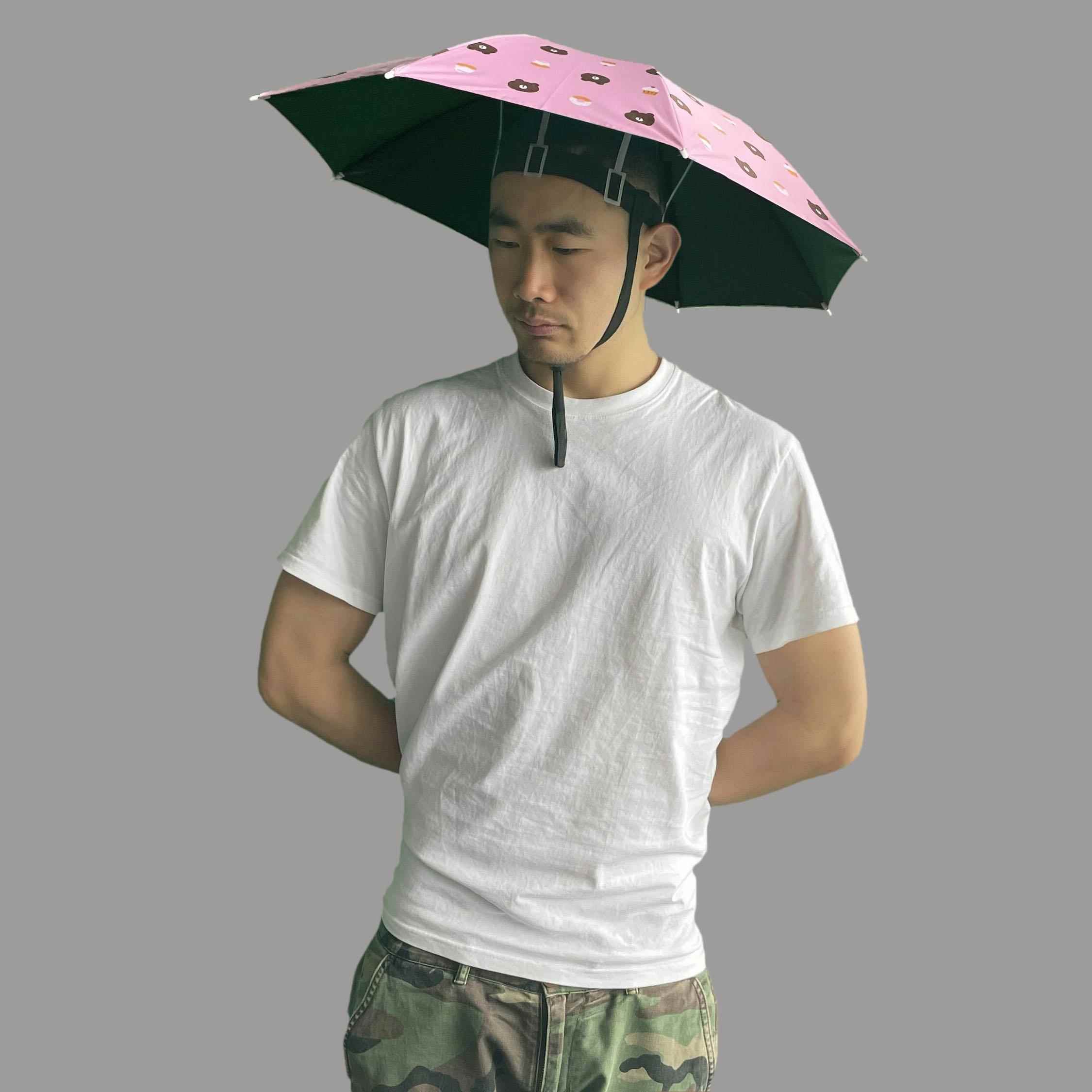 头戴式钓鱼遮阳雨伞帽防晒钓鱼采茶斗笠头顶黑胶小号中号塑料支架