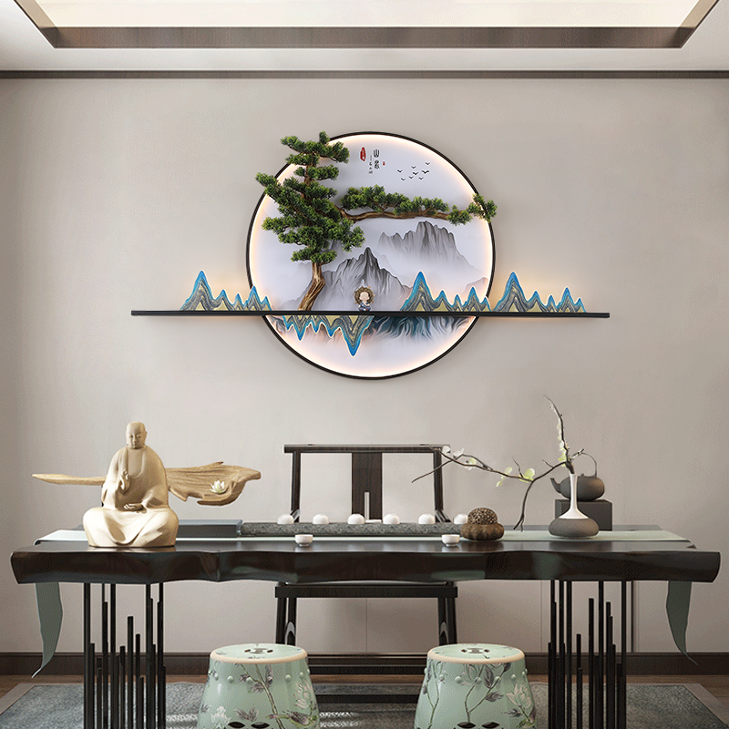 新中式壁灯创意个性茶室餐厅书房圆形装饰挂画灯入户玄关壁画灯图片