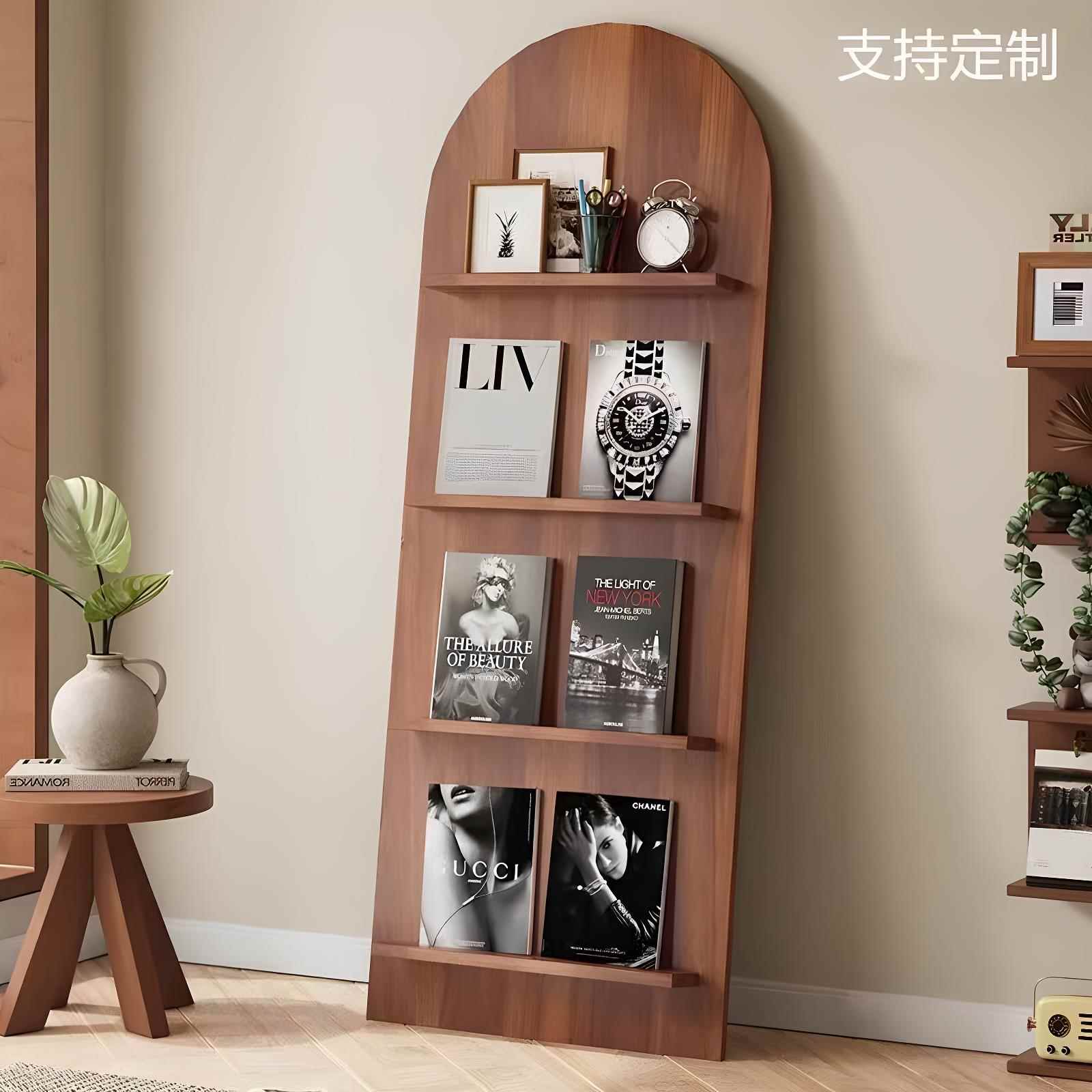 中古杂志架靠墙报刊架复古陈列展示架落地置物架cd架书架展架网红