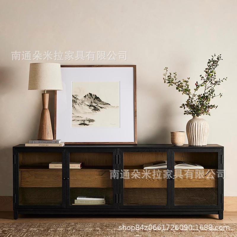 RH美式餐边柜美式做旧储物柜客厅电视柜落地置物柜高端展示柜
