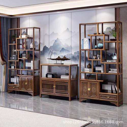 实木新中式博古架多宝阁置物架办公茶室展示柜古董隔断陈列书架子