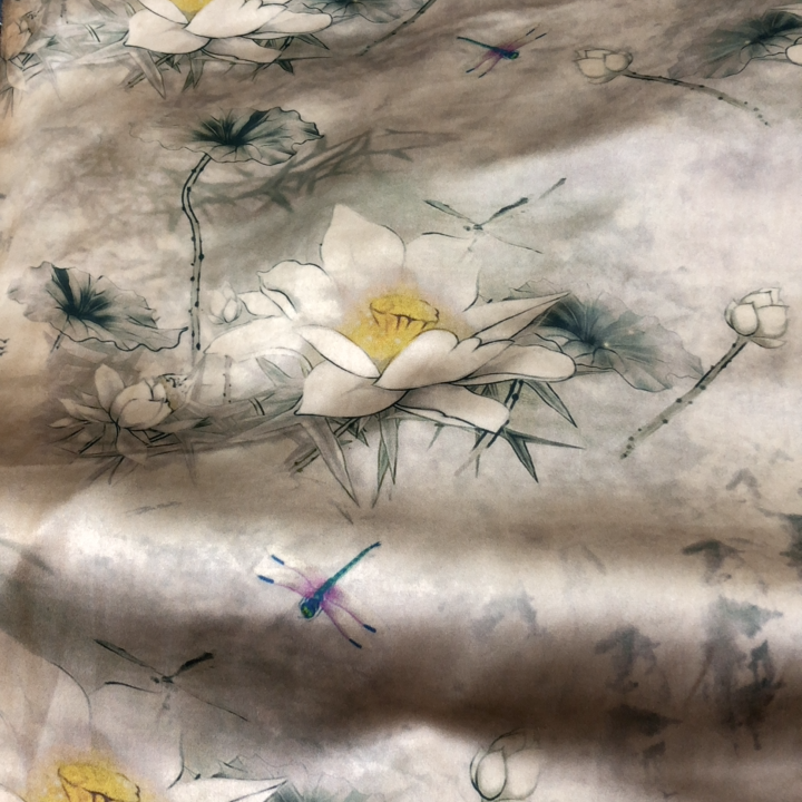 水墨蜻蜓恋荷58姆米老段140海绵垫/布料/面料/