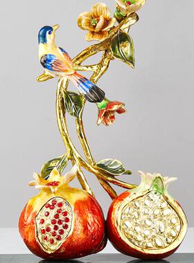 珐琅彩喜上眉梢石榴多子多福摆件新中式高档酒柜玄关电视柜装饰品