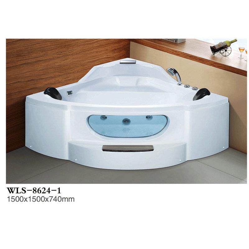 简约小户型三角扇形双人冲浪按摩缸带脚踏靠枕情侣浪漫浴缸8624-1