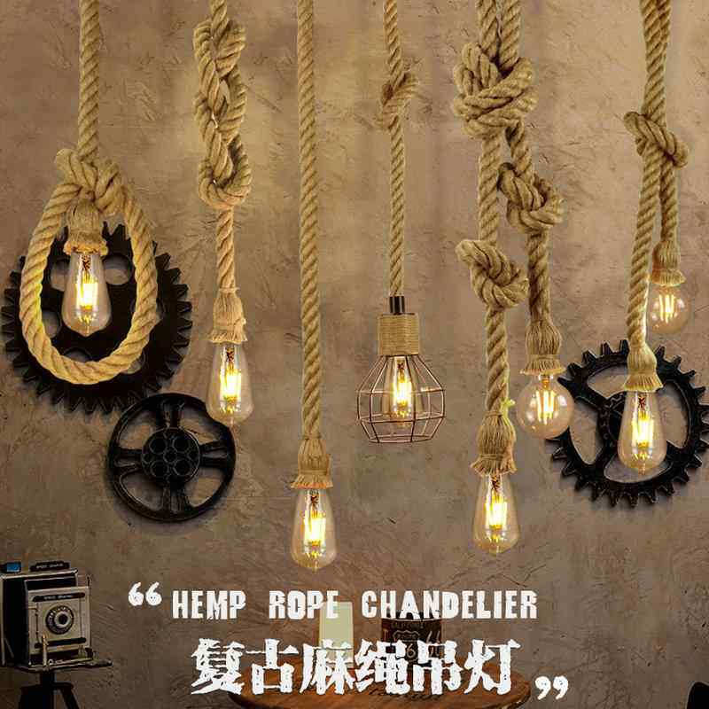 单头麻绳吊灯复古工业风服装咖啡店酒吧台餐厅创意个性美式乡村灯