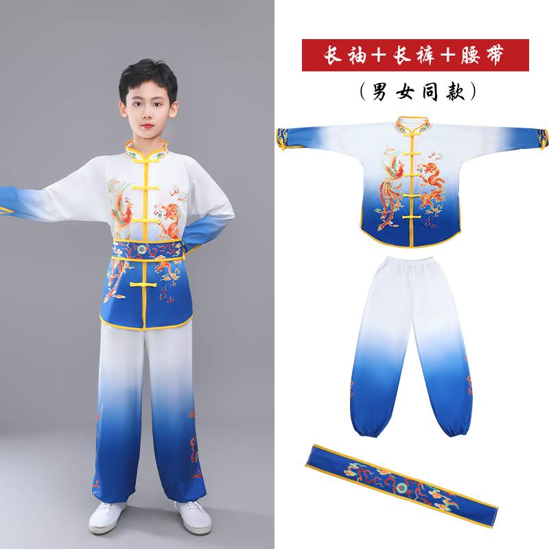 正品六一女童儿武术国表演服装练功服中国功夫男童训练服中风演出