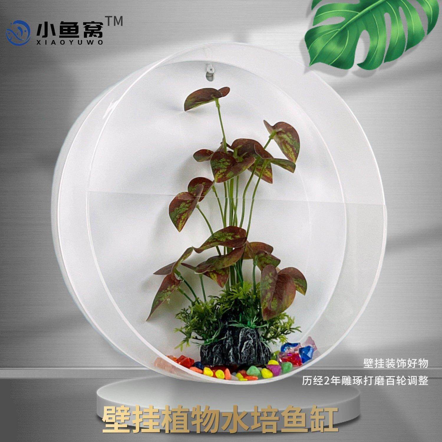 新中式客厅餐厅背景墙面挂壁装饰玄关圆形壁挂花卉花盆壁挂式鱼缸