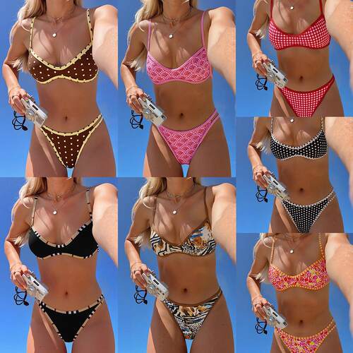 Women's 2-Piece Fashion Rose Print Bikini Top Low Waist