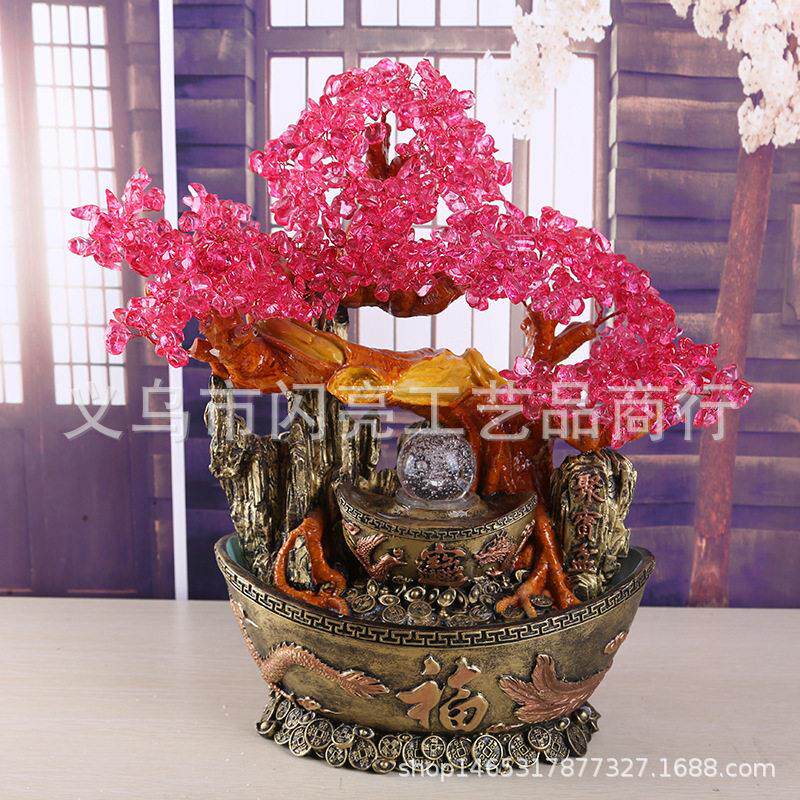 龙凤流水财源滚滚发财树摇钱树水晶树风水轮喷泉公桌面装饰摆件