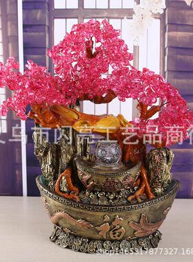 龙凤流水财源滚滚发财树摇钱树水晶树风水轮喷泉公桌面装饰摆件