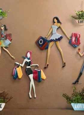 复古铁艺女郎饰墙壁JCE挂件意女孩人偶壁模型服装创店面装饰画工