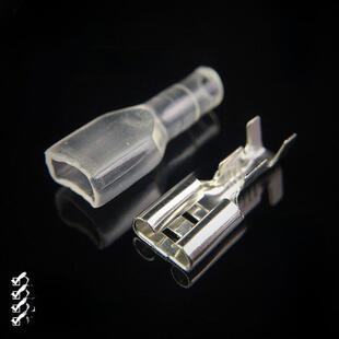 0.4厚母头铜接插件插拔式 护套 冷压接线端子连接器 6.3插簧 100套