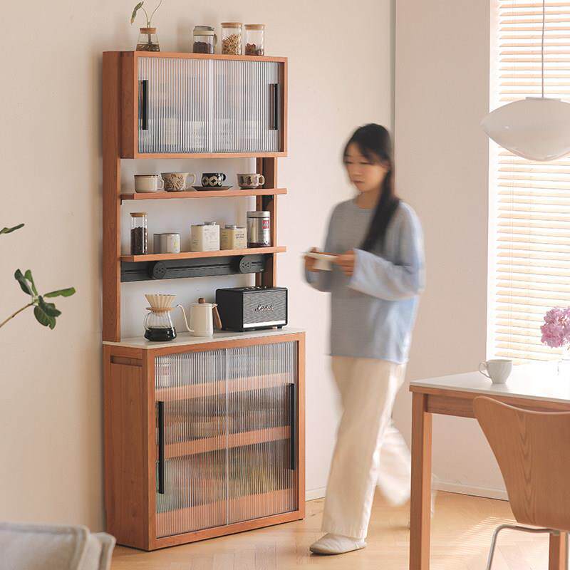 几宿家具实木岩板餐桌一体餐边柜家用多功能小户型储物柜薄柜岛台