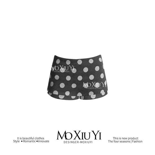 MoXiuY【现货】小众极简波点灰色百搭裙裤女春复古修身显瘦半身裙