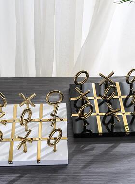 现代轻奢简约不锈钢棋盘形状装饰品家居客厅茶几桌面工艺品摆件厂