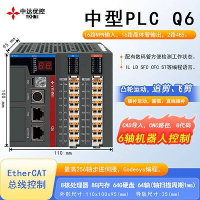 中达优控Q6中型PLC/codesys6轴机器人控制凸轮运动EtherCAT总线