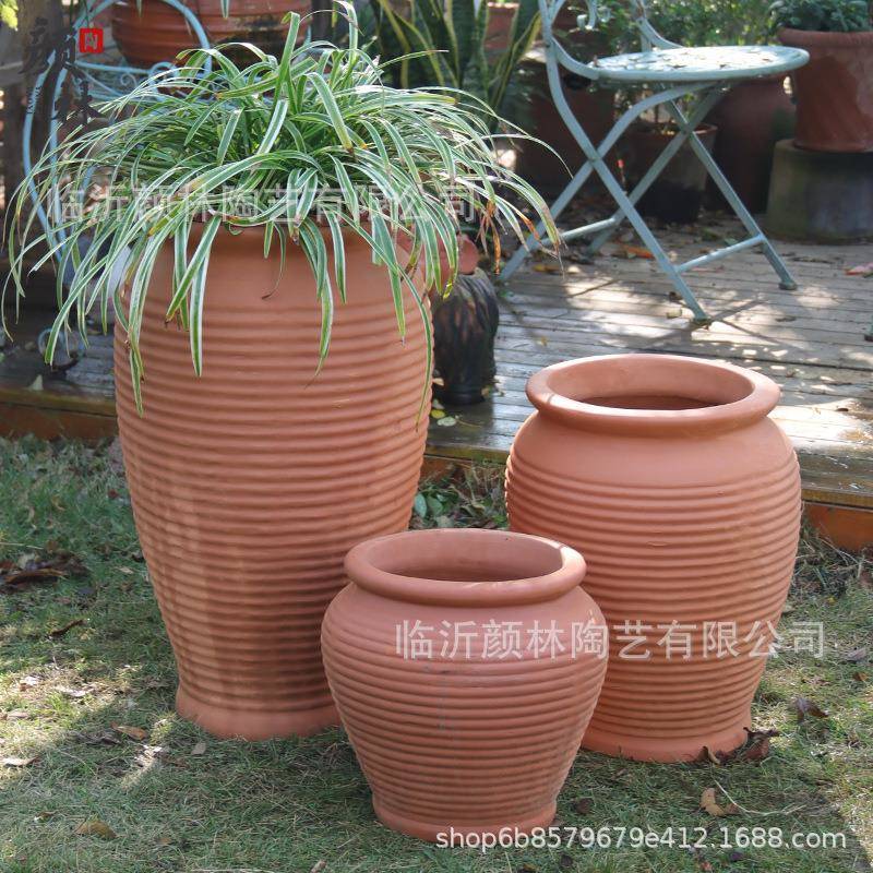 园林景观红陶花盆庭院落地红泥粗陶盆组合陶罐土陶盆景观装饰