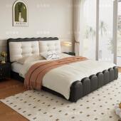 法式 覆古泡芙床头层牛皮波浪床主卧现代简约实木双人床轻奢真皮床