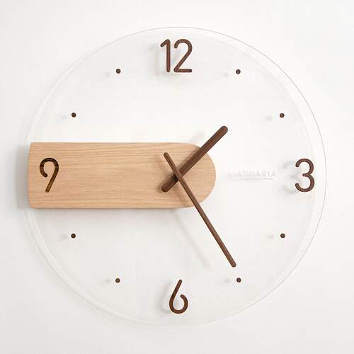 简约北欧挂钟创意实木制亚克力玻璃家居客厅墙钟装饰钟Wall Clock