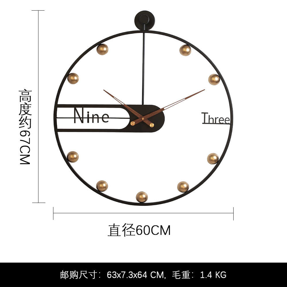 挂钟奢立体背景胡桃木装饰钟静音墙时钟灯泡北欧轻简约钟铁客厅艺