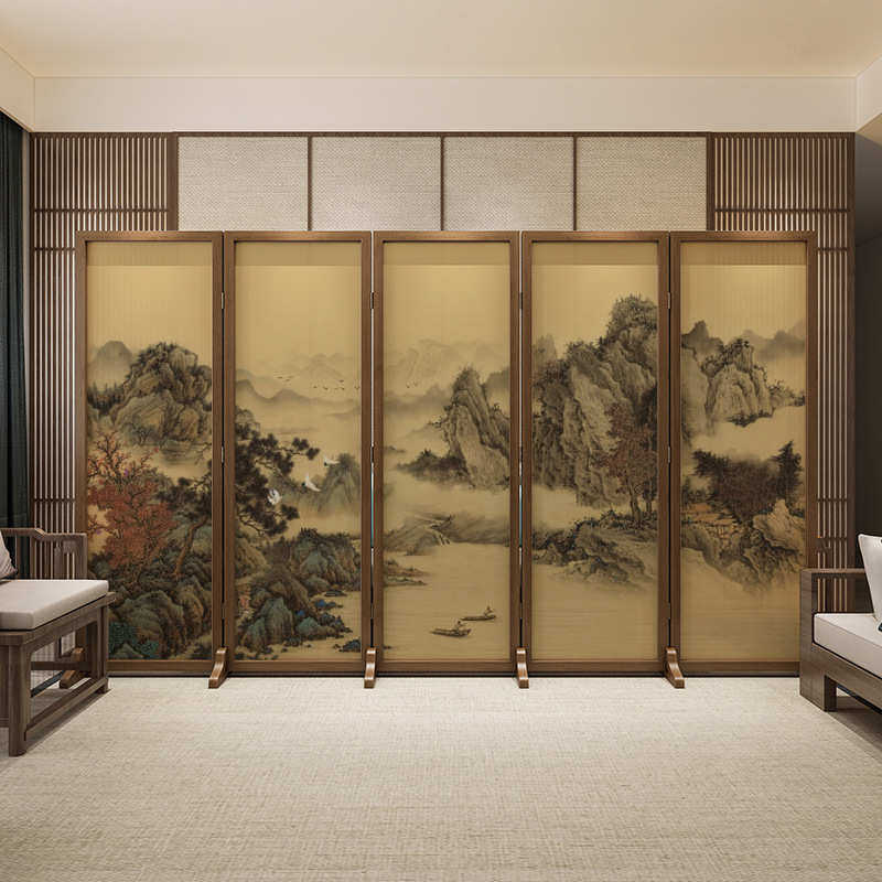 新中式实木屏风隔断客厅遮挡办公室酒店高端简约山水古风移动折叠,住宅家具,庭院屏风,淘宝优惠券,粉丝福利购,淘宝优惠卷