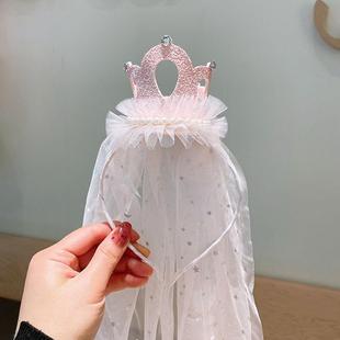 新款 儿童生日帽子头饰发饰女童可爱公主皇冠头纱发箍女孩节日头箍