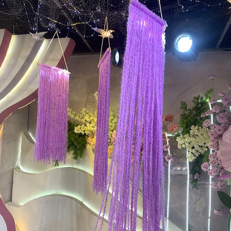 婚礼堂装饰道具毛线流苏线帘彩绳毛线吊顶婚庆舞台背景橱窗布置