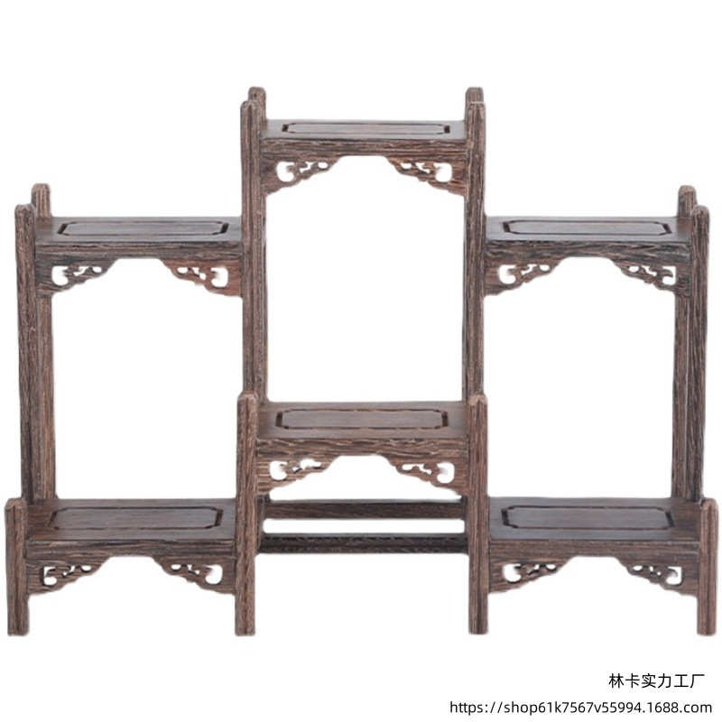 V林7鸡翅木小型博古架摆件实木中式茶杯茶具架子置物架紫砂茶壶展