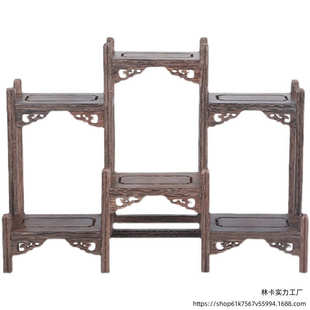 V林7鸡翅木小型博古架摆件实木中式茶杯茶具架子置物架紫砂茶壶展