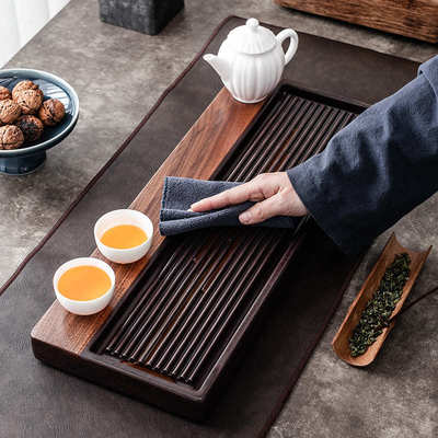 大岸堂黑檀木茶盘实木原木家用托盘简约功夫茶具大小号茶台茶海