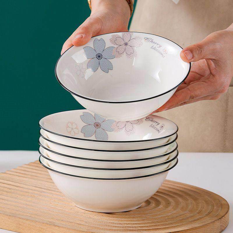 家用饭碗网红家用餐具陶瓷加厚套装碗盘创意防烫菜碗装泡面 面碗