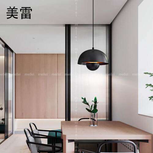 北欧轻奢全铜餐厅吧台现代简约卧室床头灯黑色极简单头吊线小吊灯